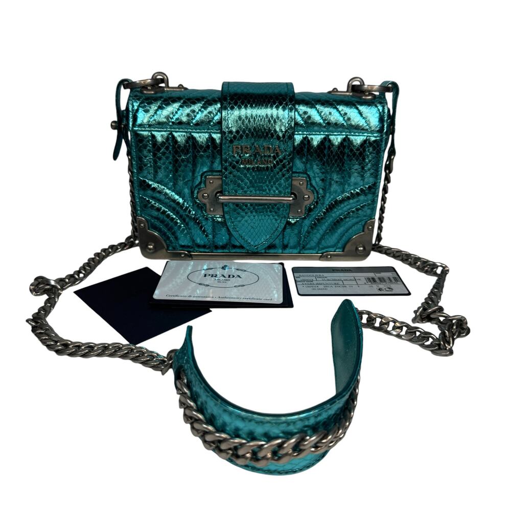 Prada Metallic Snakeskin Bag Cahier Shoulder/Crossbody Ayers Impunture Aqua SHW - Picture 3 of 16